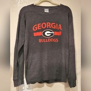 Georgia Bulldogs LS Henley Gray Womens M  Top Red EUC